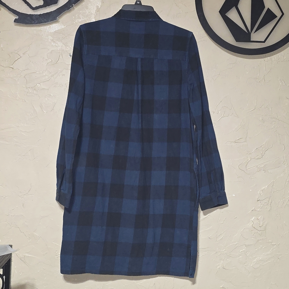 VANS Navy Blue Black Buffalo Plaid Flannel Button Down Tunic Shirt Dress Pockets - Picture 8 of 11